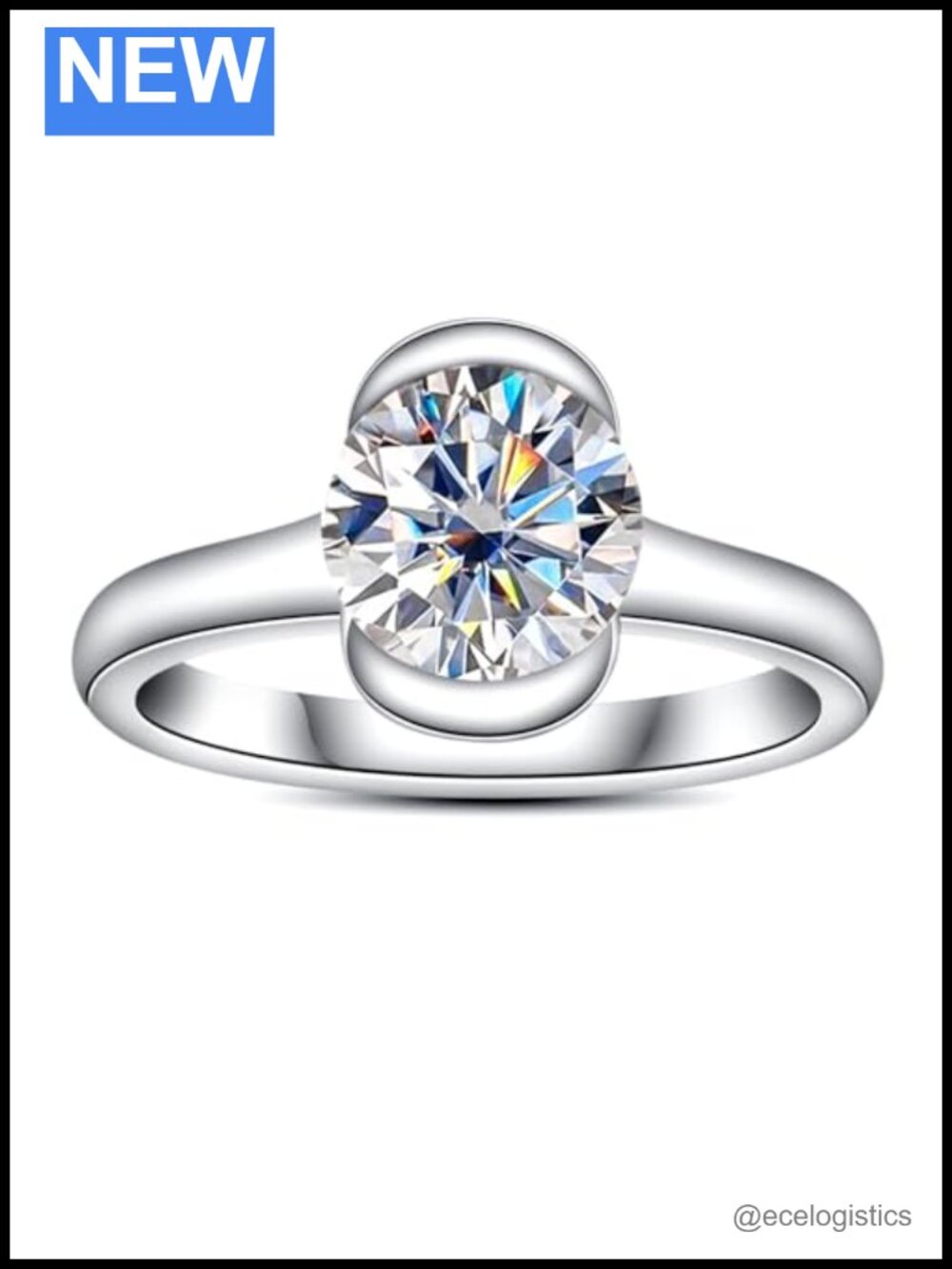 Moissanite Engagement Ring White Gold Plated 2ct Round Cut Promise Ring